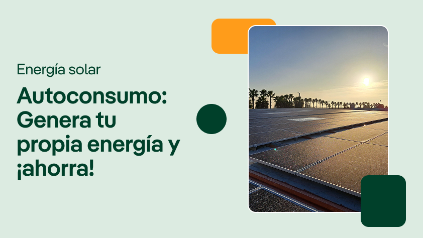 Portada de video sobre energía solar, mostrando paneles solares al atardecer, con el texto: 'Autoconsumo: Genera tu propia energía y ¡ahorra!'